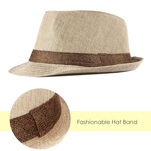 Lisianthus Mens Short Brim Summer Panama Fedora Trilby Sun Hat - color: Beige With Coffee Band