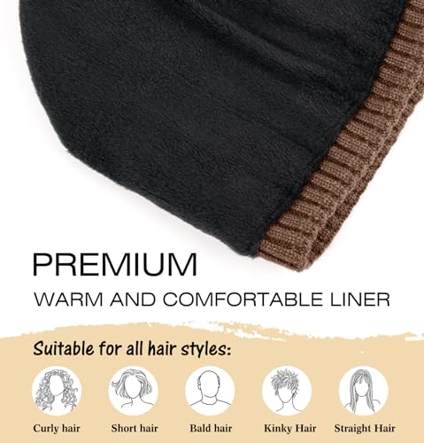 Wmcaps Winter Knitted Beanie for Men Women, Fleece Lined Warm Hat - color: Brown