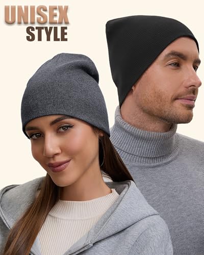 100% Cotton Beanie Hat for Men Women Cuffless Warm Winter Hats - color: 1pcs-dark Gray