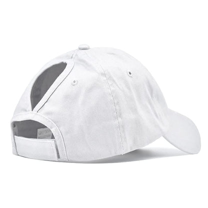 Women Distressed Ponytail Baseball-Hat Cotton Adjustable Baseball-Cap - color: White