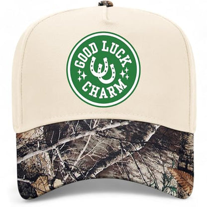 Good Luck Charm Circle Hat | Premium Adjustable Snapback Baseball Trucker Hats for Men & Women - color: Tree Camo