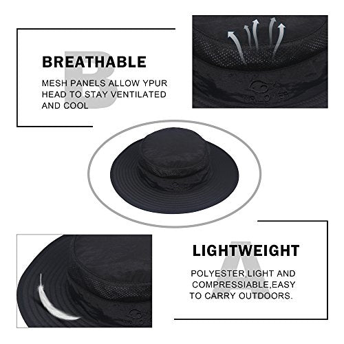 YR.Lover Outdoor UV Sun Protection Wide Brim Fishing Cap with Removable Flap - color: Black