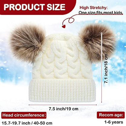 Geyoga 3 Pcs Winter Baby Beanies Double Pompom - color: Black, White, Khaki