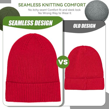 vidsel 50% Wool Thick Beanie Hat Men Women, Seamless Cuffed Winter Knit Cap - color: 1pcs Red