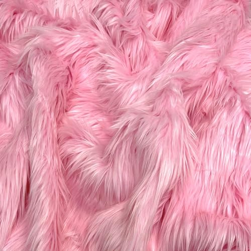 EOVEA Shaggy Faux Fur Fabric by The Yard – 60" Wide | Soft Furry Plush Fabric | Long Pile | Fluffy Craft Fake Fur for DIY, Cosplay, Costumes, Sewing, Apparel,Decorations - color: Baby Pink, size: 3 Yards