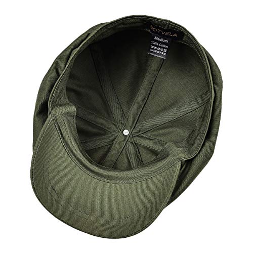 BOTVELA Men's Newsboy Flat Cap 100% Cotton Cabbie Hat - color: Army Green, size: 7 7/8
