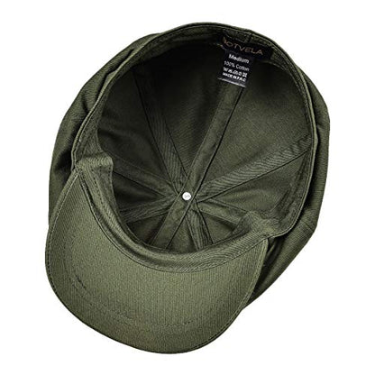 BOTVELA Men's Newsboy Flat Cap 100% Cotton Cabbie Hat - color: Army Green, size: 7 7/8