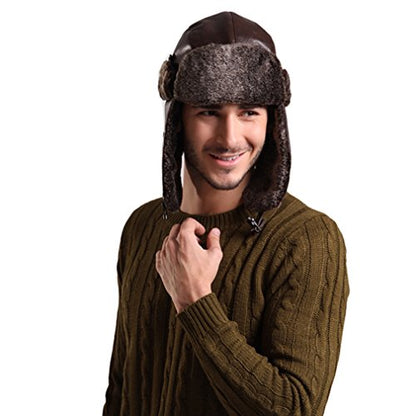 Lukitty Trapper Warm Russian Trooper Hat Winter Skiing Cap Women Men Windproof - color: Z-brown