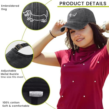 Plam Trees Hats Embroidered Washed Cotton Baseball Cap for Men Women Distressed Black Snapback Baseball Hat Adjustable - color: Dog