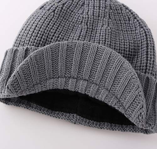 Home Prefer Men's Winter Hat Thick Knit Beanie Cap with Visor Newsboy Beanie Hat - color: Light Gray