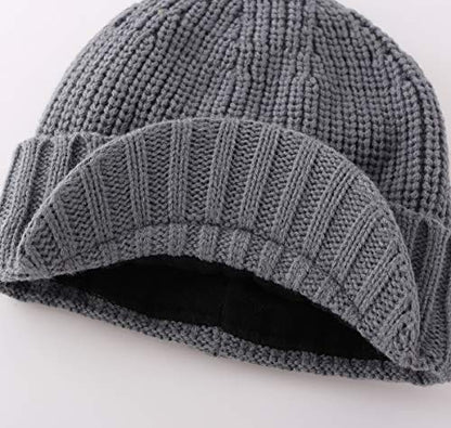Home Prefer Men's Winter Hat Thick Knit Beanie Cap with Visor Newsboy Beanie Hat - color: Light Gray
