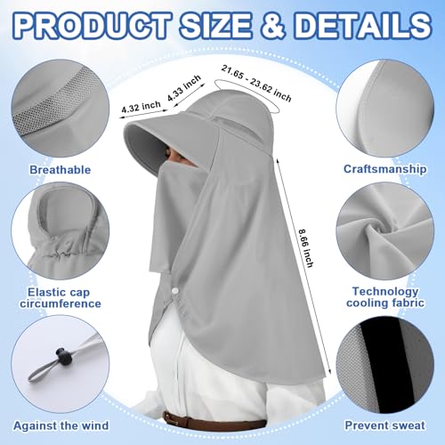 Skicuff 1/3 Pcs Women Sun Hat with Neck Flap - color: Grey