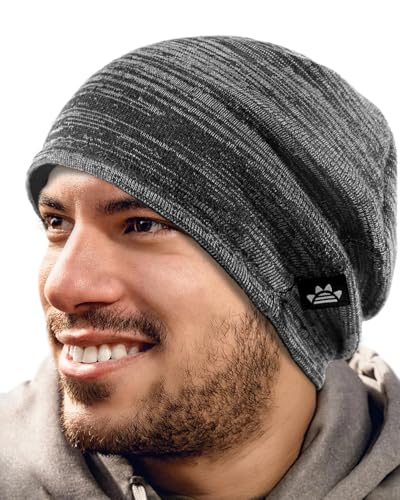 Lvaiz Winter Fleece Lined Beanie Hat for Men Women Reversible Skull Cap - color: Navy Blue+black
