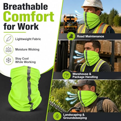 SATINIOR 4 Pcs Neck Gaiter Face Mask for Men, High Vis - color: Green