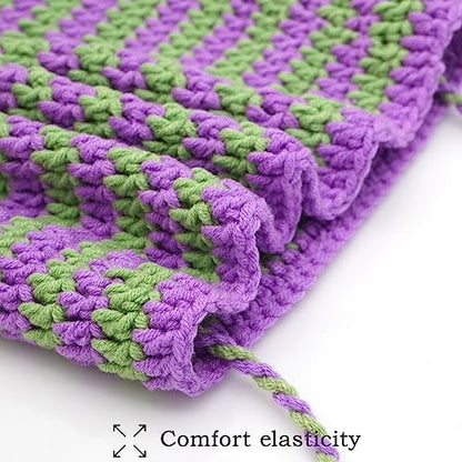 XYIYI Crochet Hats for Women Fox Knit Hat with Pompoms Grunge Goth Accessories Slouchy Beanies for Women Girls - color: Purple Green