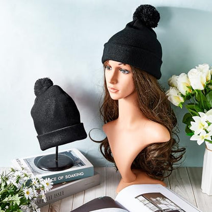 Geyoga 2 Pcs Pom Beanie Hat Men Women Winter Hat Pom Knit Cap Beanies with Ball at Top Acrylic Winter Cap with Cuff - color: Black 01, style: Classical