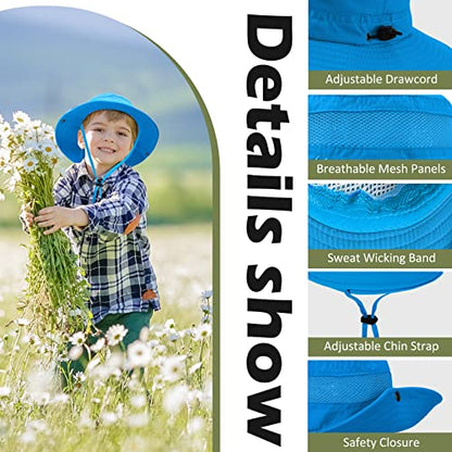 Century Star Outdoor Kids Sun Hat UPF 50+ Quick Dry Adjustable Bucket Hat Windproof Waterproof Beach Fishing Safari Hat - color: Sky Blue