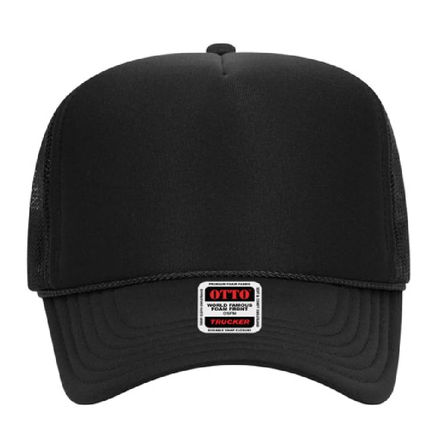 Otto Cap 5-Panel High Crown Mesh Back Trucker Hat - color: Black