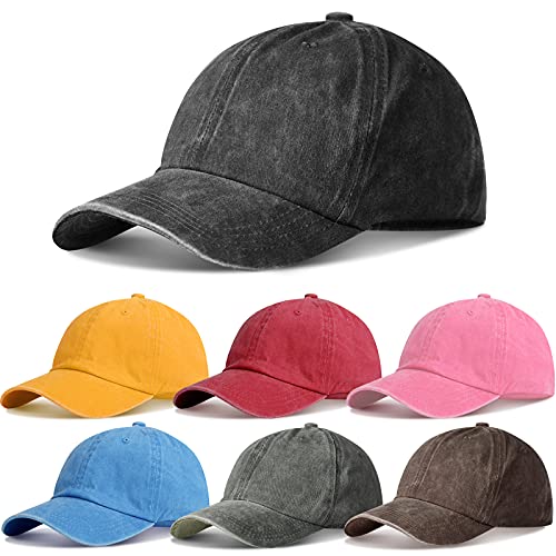 Geyoga 7 Pcs Vintage Baseball Hats - color: Yellow, Black, Pink, Wine Red, Coffee, Green, Lake Blue, size: One Size