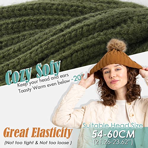 FURTALK Womens Winter Beanie Hat Satin Lined Faux Fur Pom Pom Beanies Hat for Women Winter Warm Knit Hats - color: Green