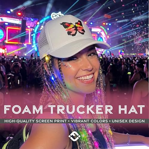 Funky Junque Premium Mesh Snapback Trucker Hat - Stylish Comfort for All - Patriotic, Humor & More - color: Butterfly - White