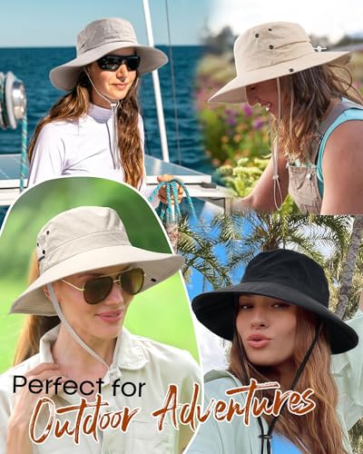 FURTALK Sun Hats for Women Wide Brim Bucket Hat Ponytail Hole Outdoor UPF - color: Grey