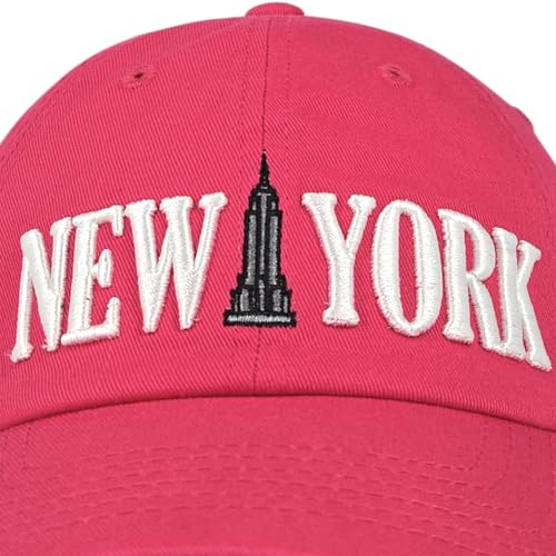 E BY ELIDAN New York Hat, Embroidered Cotton Dad Hat, Adjustable NYC Cap - color: Hot Pink
