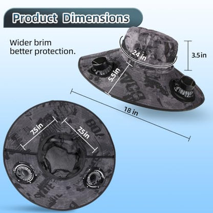 Hat with Fan Wide Edge, Waterproof Solar Powered Fan Hat with 2 Solar Fans 3-Speed Adjustable for Men and Women - color: Camouflage Gray