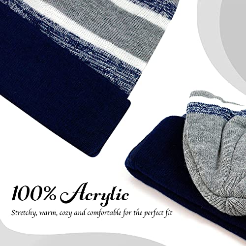 Winter Knit Beanie Hat with Pom Pom – Warm Cuffed Slouch Ski Cap for Men & Women - color: 2.navy and Gray