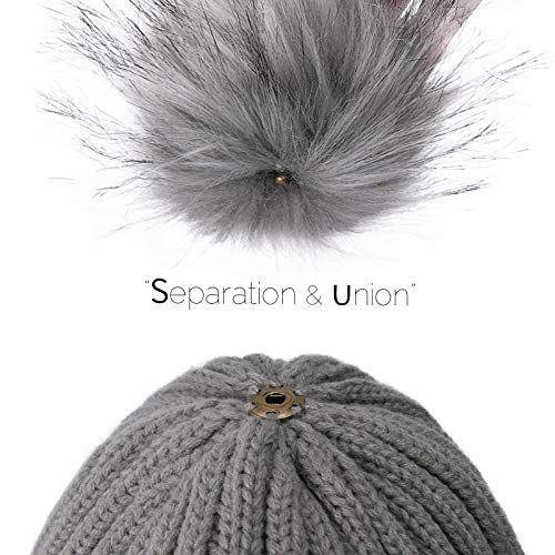 FURTALK Womens Winter Knitted Beanie Hat with Faux Fur Pom Warm Knit Skull Cap Beanie for Women - color: Fog Gray