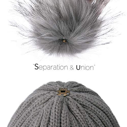 FURTALK Womens Winter Knitted Beanie Hat with Faux Fur Pom Warm Knit Skull Cap Beanie for Women - color: Fog Gray