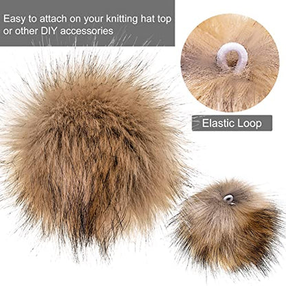 Tatuo 16 Pcs Faux Fur Pom Poms for Hats, Black,Gray, Brown,White, Natural - color: Black, Gray, Brown, White, Natural
