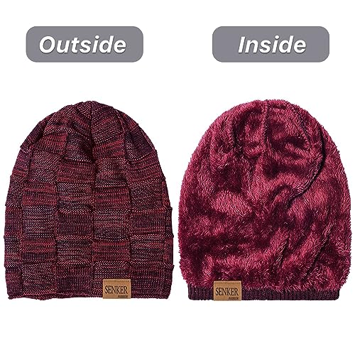 Senker Fashion 2 Pcs Winter Slouchy Beanie Hats for Men, Warm Mens Beanies - color: Red Black