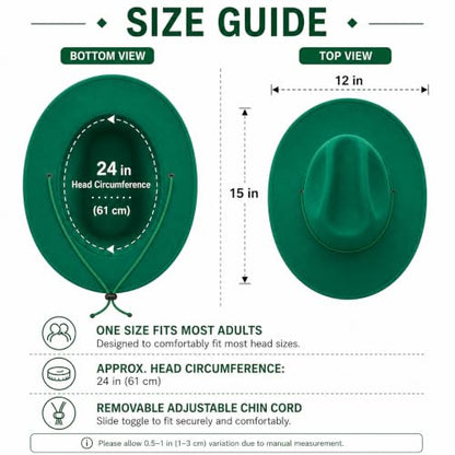 COLLECT PRESENT Plain Felt Cowboy & Cowgirl Hat for Men and Women | Western Studded Cowboy Hat in Adult Sizes - color: Green