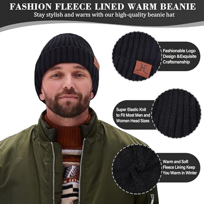FZ FANTASTIC ZONE Mens Winter Beanie Hat and Scarf Touchscreen Gloves Sets - color: Black