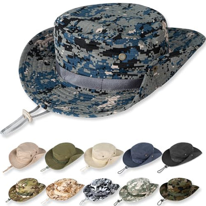 Sun Hats for Men Women Bucket Hat UPF 50+ Boonie Fishing Safari Hat - color: Blue Digital