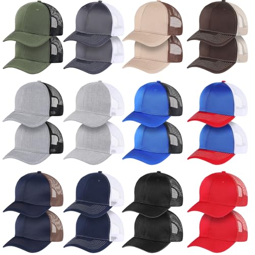Suhine 24 Pcs Blank Trucker Hat Bulk,Unisex Baseball Cap - color: Dark Color
