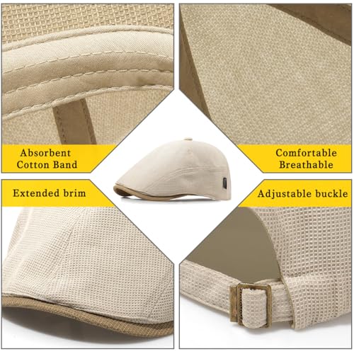 Xinveen British Retro Newsboy Hat Breathable Painter Hat Adjustment Beret Ivy Cap Irish Cabbie Driving Hunting Hats - color: Beige