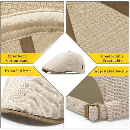 Xinveen British Retro Newsboy Hat Breathable Painter Hat Adjustment Beret Ivy Cap Irish Cabbie Driving Hunting Hats - color: Beige