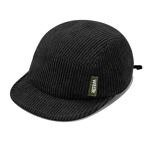 Clakllie Corduroy 5 Panel Hat Short Brim Baseball Cap Urban Street Flat Bill Hats Cooling Trucker Hats Snapback Fitted Cap - color: S-dsbh10-black