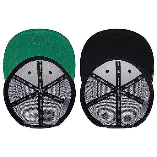 BASSDASH 2 Pack Flat Brim Trucker Cap Adjustable Snapback Hat Mesh Back for Men Women Fishing Hunting - color: Pack of 2,green and Black & Night Digital Camo