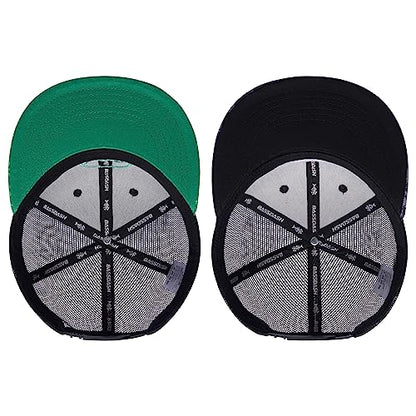 BASSDASH 2 Pack Flat Brim Trucker Cap Adjustable Snapback Hat Mesh Back for Men Women Fishing Hunting - color: Pack of 2,green and Black & Night Digital Camo