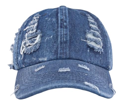 TSSGBL Unstructured Distressed Baseabll Cap Cotton Soft Dad Hat Adjustable Low Profile Headwear Ball Caps for Women Men - color: Distressed-denim-navy, size: Medium-Large