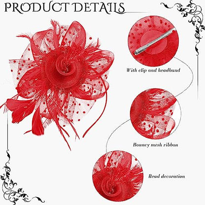 Yaomiao 5 Pcs 1920s Tea Party Accessories Fascinator Hat Gloves - color: Red