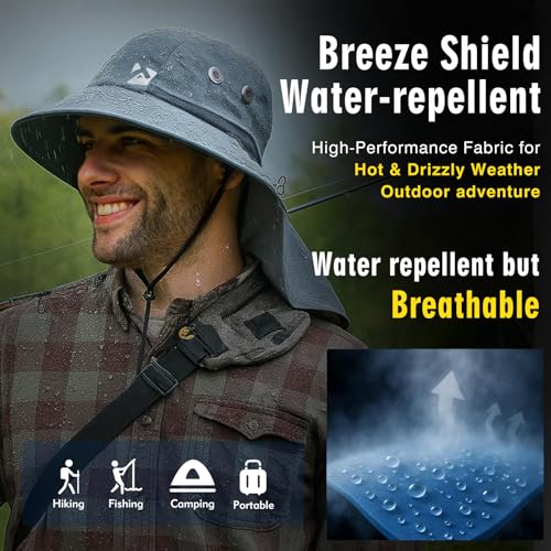 TOP-EX Oversized UPF50+ Sun Hat for Big Heads with Neck Flap & Wide Brim - color: Dark Grey, size: Large-X-Large