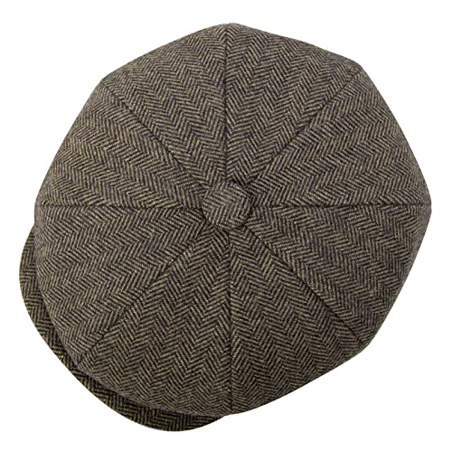 BOTVELA Men's 8 Panel Wool Blend Newsboy Flat Cap - color: Khaki, size: 7 1/8