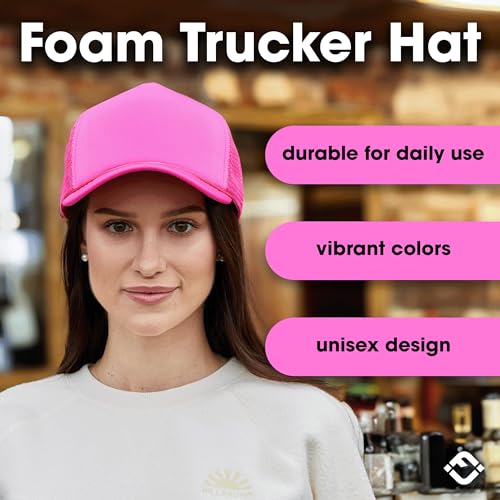 Funky Junque Blank Mesh Foam Lightweight Snapback Trucker Hat - color: 3 Pack - Black, Hot Pink, Neon Yellow
