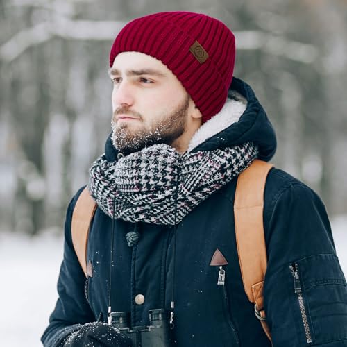 Durio Unisex Silk Lined Beanie Double Layered Winter Hats - color: Burgundy
