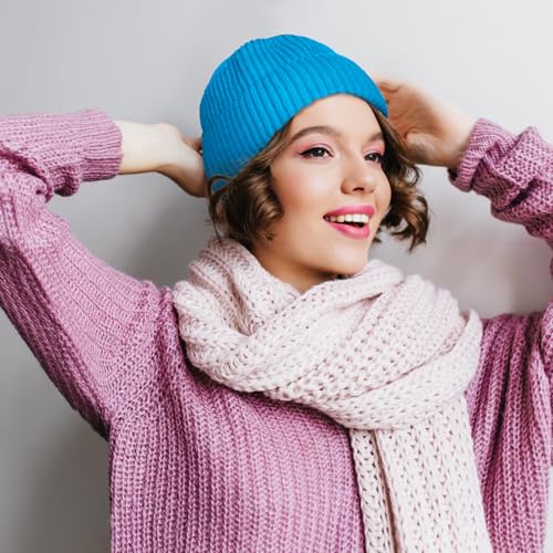 ROYBENS Swag Wool Knit Cuff Short Fisherman Beanie for Men Women Winter Hat - color: 1pcs-peacock Blue