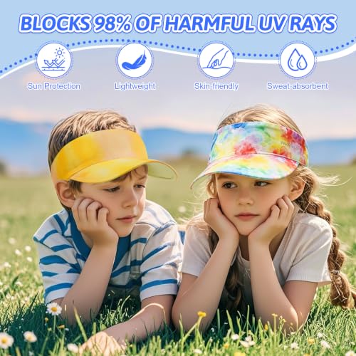 Kids Sun Visor Hats for Girls Boys, Packable Cooling Stretchy Visor - color: Tie Dye Multicolor